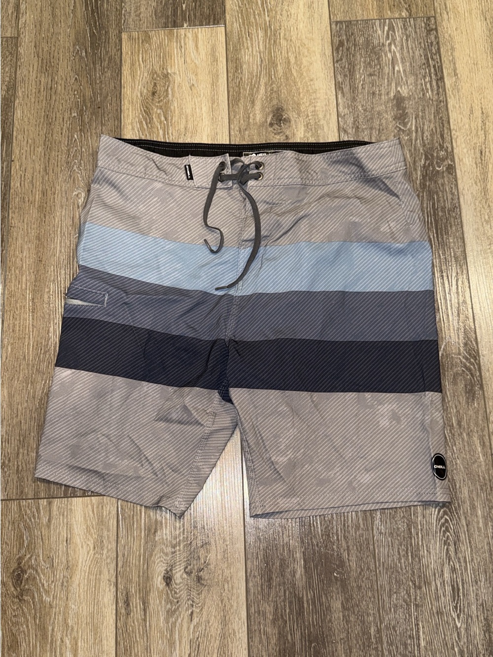 Men's Gray & Blue Striped Board Shorts